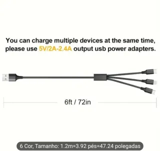 Cabo USB Triplo USB-C Micro USB iPhone