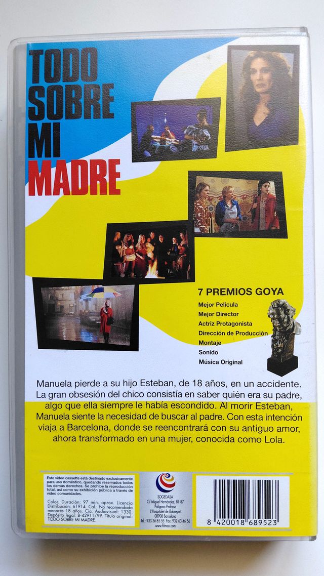 Todo Sobre Mi Madre VHS Pedro Almodóvar