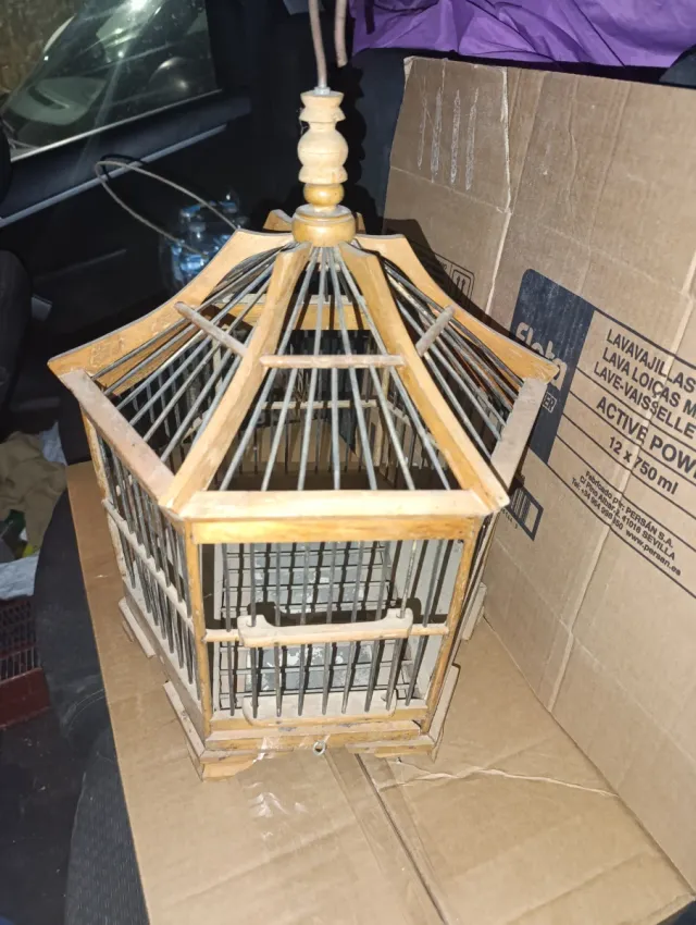 Jaula pájaros vintage madera