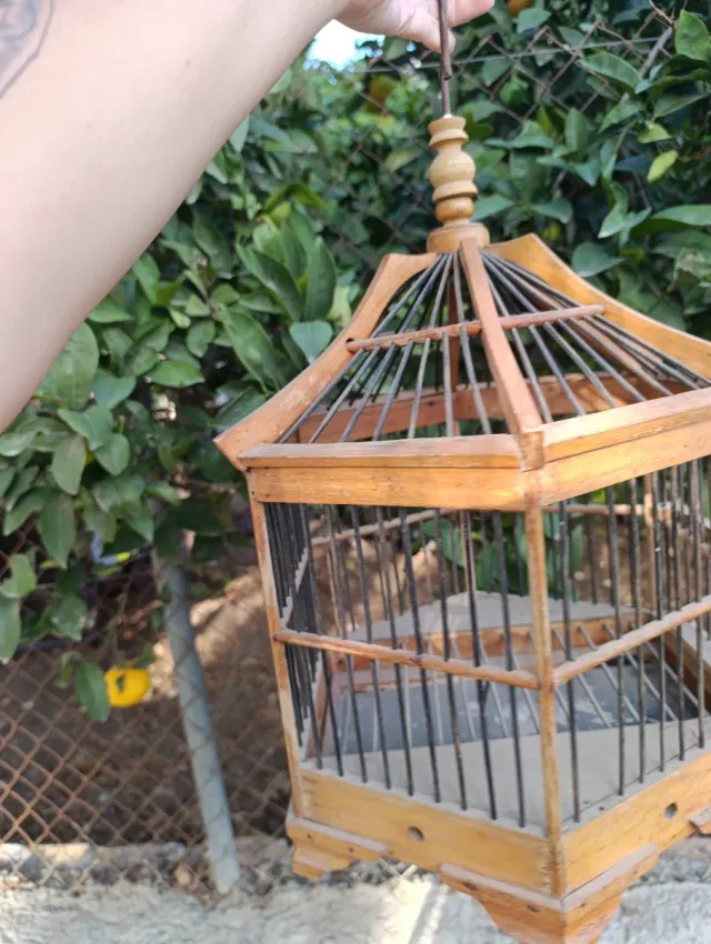 Jaula pájaros vintage madera