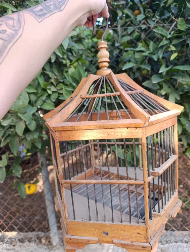 Jaula pájaros vintage madera