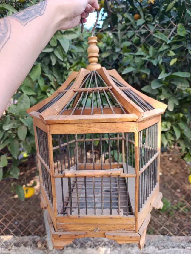 Jaula pájaros vintage madera