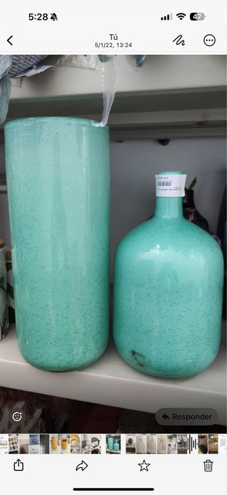 Jarrones de cristal verde agua