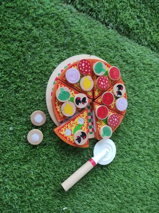 Pizza de madera para niños con velcro