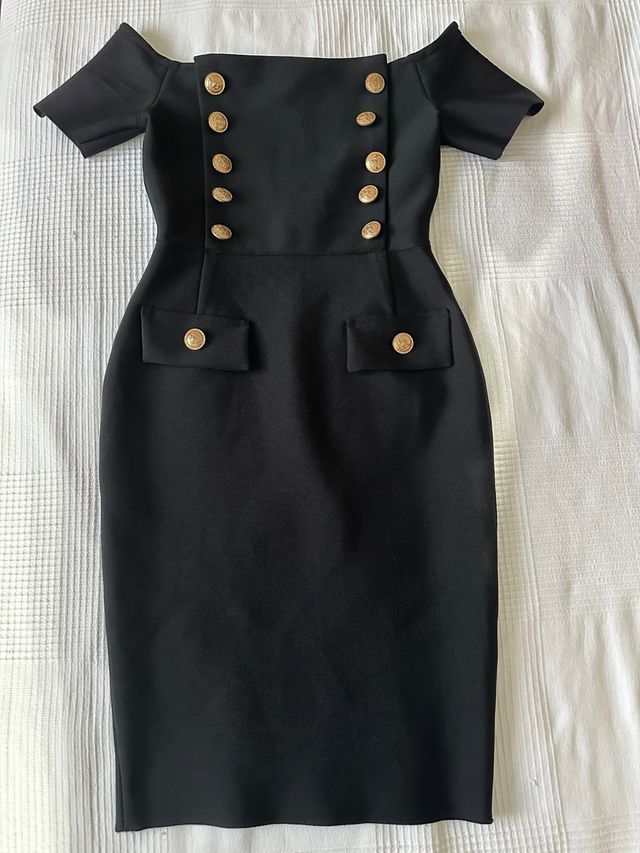 Vestido Bandage Negro T-S con Botones Dorados