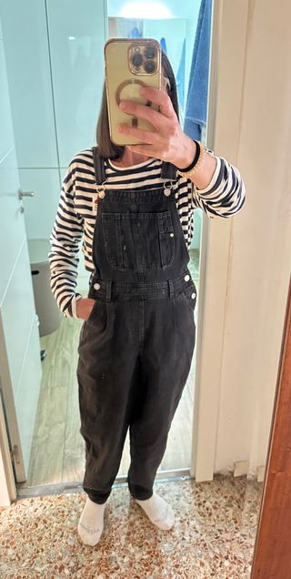 Peto vaquero cintura alta negro Talla XS