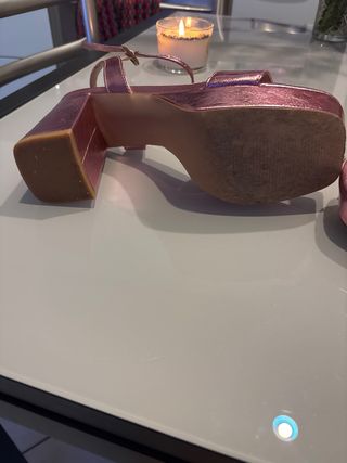 Sandali rosa metallizzati tacco quadrato plateau