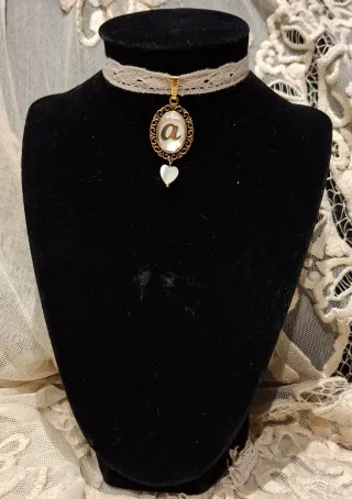 Colgante Camafeo Inicial a Corazón Blanco nacar