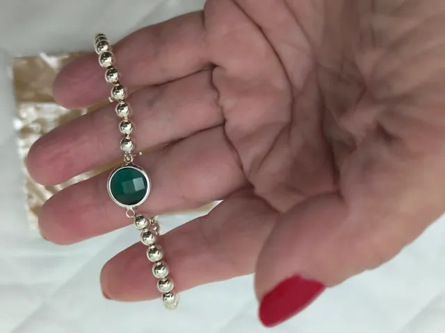 Pulsera Plata Bañada con Piedra Verde