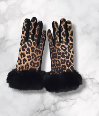 Guanti leopardati con ecopelliccia