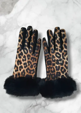Guanti leopardati con ecopelliccia