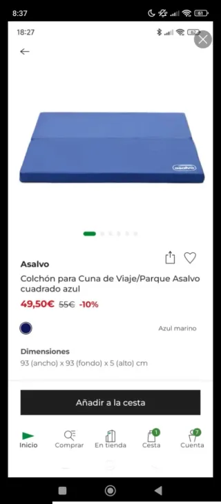 Colchón Asalvo Cuna de Viaje Azul