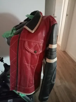 Cazadora Piel Moto Bicolor Mujer