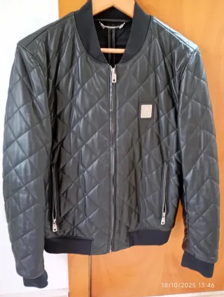 Cazadora Piel D&G Negra Hombre