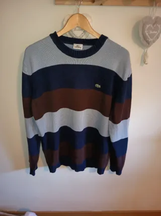 Jersey Lacoste Talla 6 Rayas Azul Marino Marrón