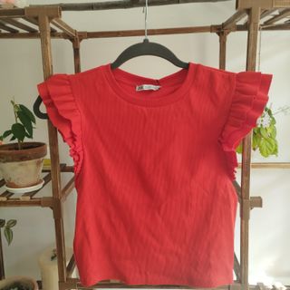 Top Zara Naranja Volantes Talla L