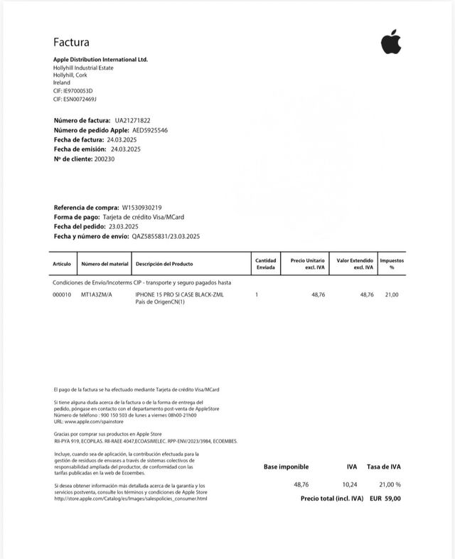 Funda iPhone 15 Pro Negra Apple MagSafe