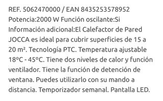 Calefactor Jocca 2000W con mando