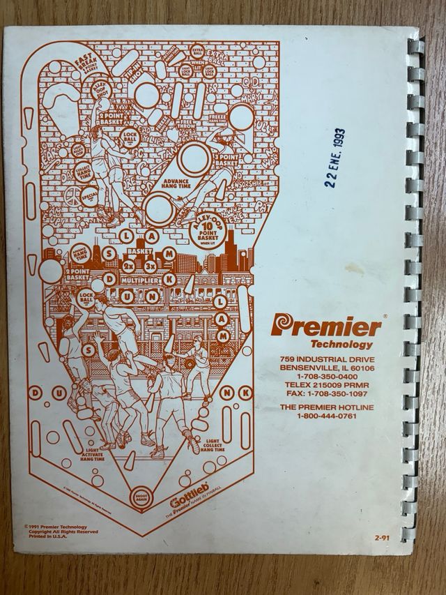 Manual Pinball HOOPS Gottlieb 1993