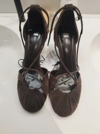 Zapatos Zara Ante Gris Tacón Talla 40
