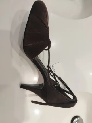 Zapatos Zara Ante Gris Tacón Talla 40