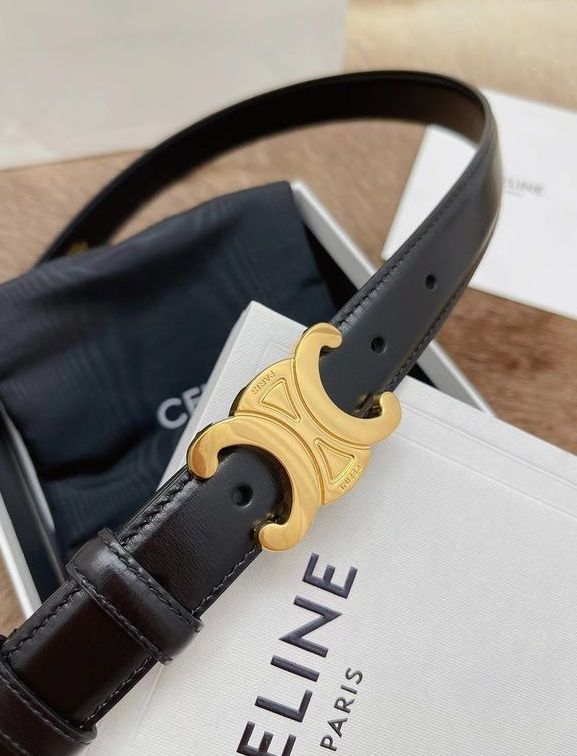 Cinturón Celine Negro Hebilla Dorada Triomphe