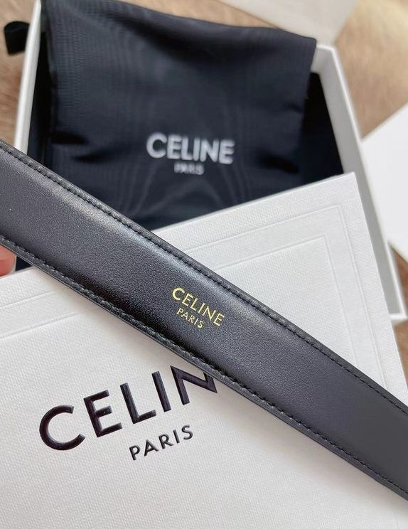 Cinturón Celine Negro Hebilla Dorada Triomphe