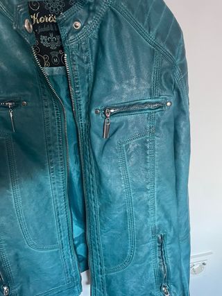 Chaqueta cuero Koroshi color verde azulado
