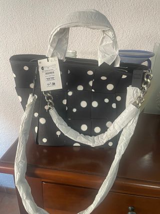 Bolso Grande Desigual Negro Lunares