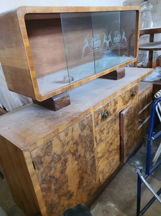 Mobile Credenza vintage in legno e vetro