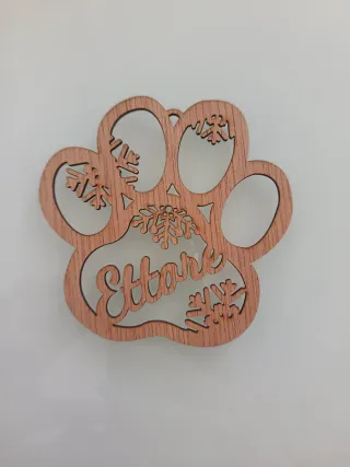 Decorazione Zampa Natale Nome Ettore Legno