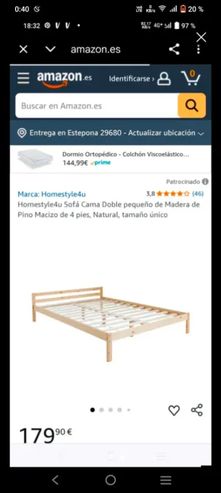 Cama 135cm con somier y colchón