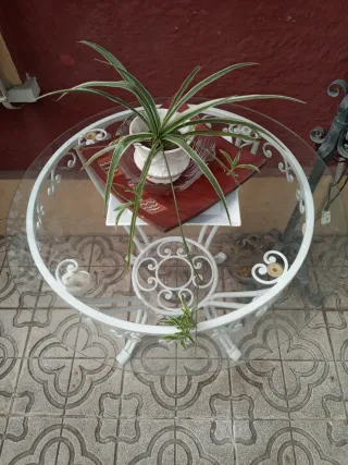 Mesa y Sillas Jardín Metal y Cristal