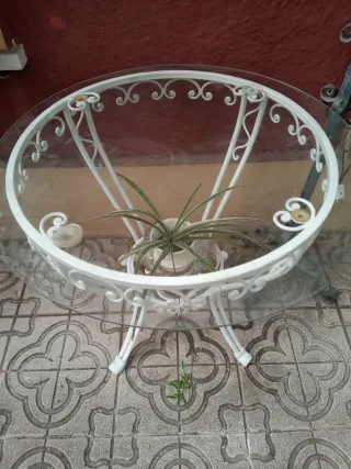 Mesa y Sillas Jardín Metal y Cristal