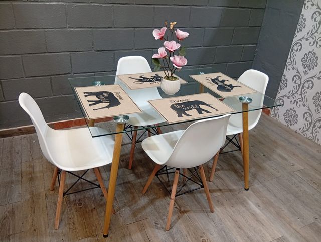 Juego Comedor 4 Sillas Mesa Cristal