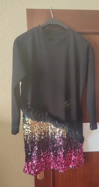 Vestido fiesta lentejuelas y pelo