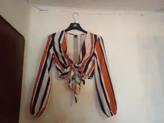 Blusa Crop Top Rayas Naranja Blanco