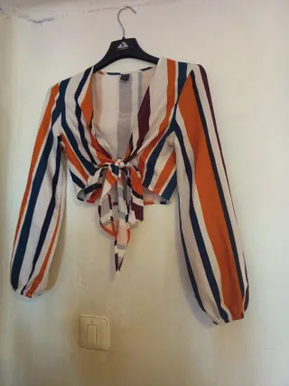 Blusa Crop Top Rayas Naranja Blanco