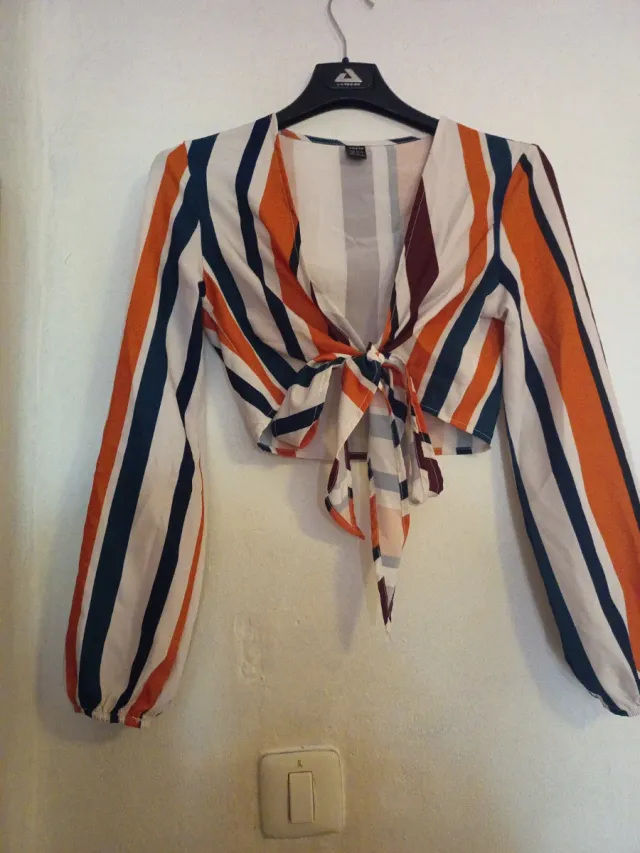 Blusa Crop Top Rayas Naranja Blanco