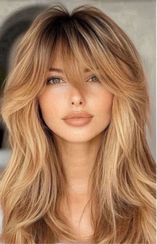 Preciosa Peluca rubia con capas y flequillo