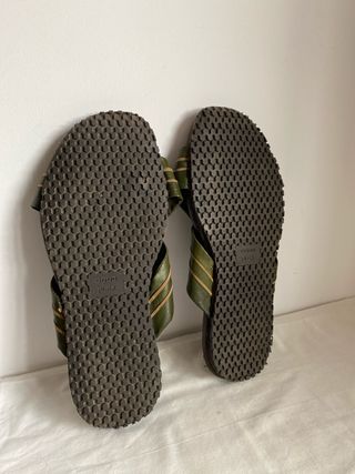 Sandalias vintage piel marrón y verde CUERO