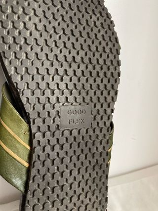 Sandalias vintage piel marrón y verde CUERO