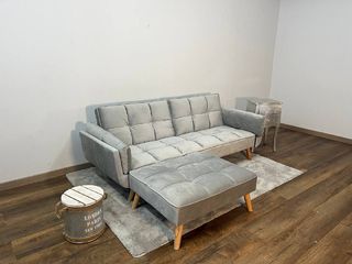 Sofá cama gris con puff Terciopelo Moderno