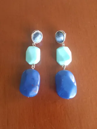 Pendientes largos azul y verde agua