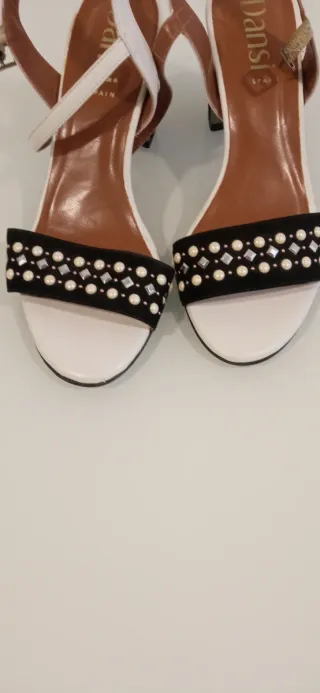 Sandalias Dansi Talla 38 Tacón Adornado Piel