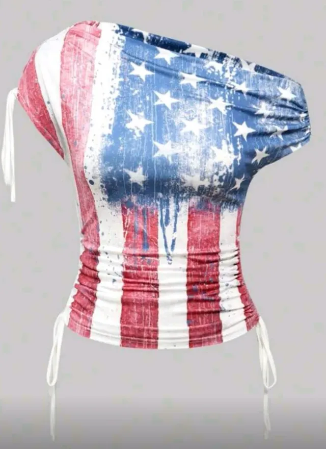 Camiseta Estampado Bandera Americana Mujer