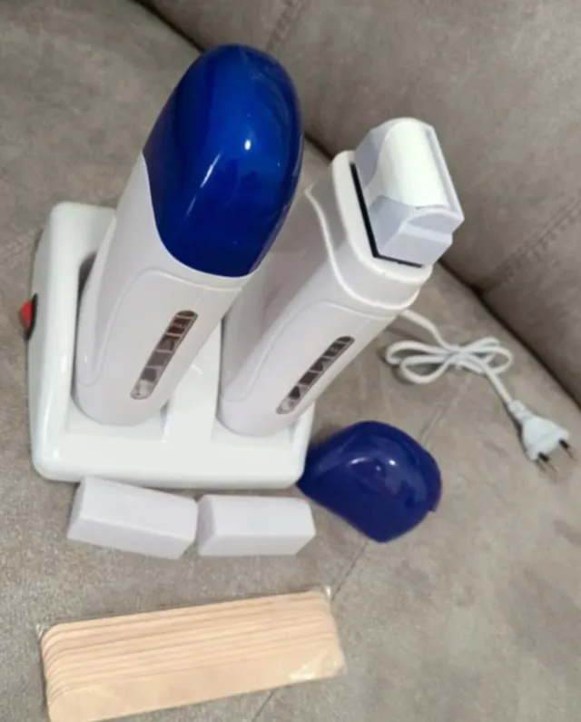 Calentador de cera doble azul y blanco