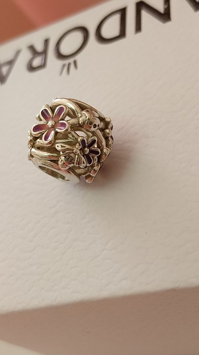 Charm Pandora Flores Rosa y Plata