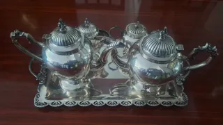 Juego café alpaca baño plata 5 piezas