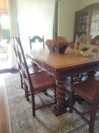Mesa+6 Sillas de madera de castaño macizo